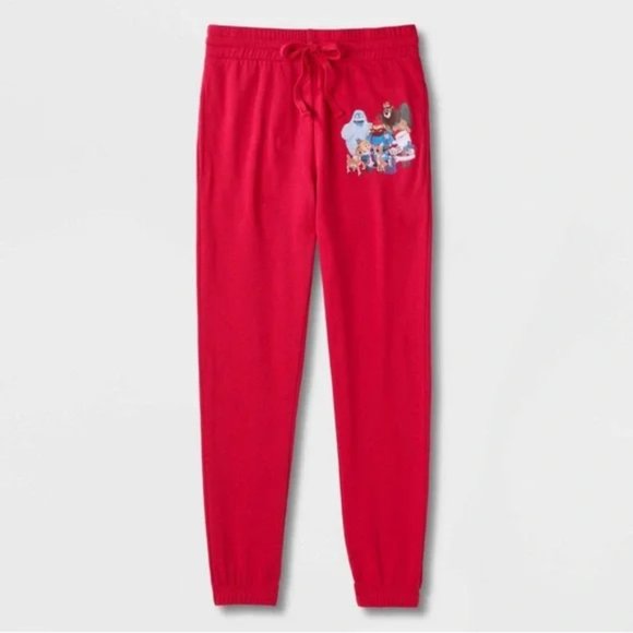 Rudolph the Red-Nosed Reindeer Adult Jogger Sweatpants - Red Size S - Picture 3 of 10